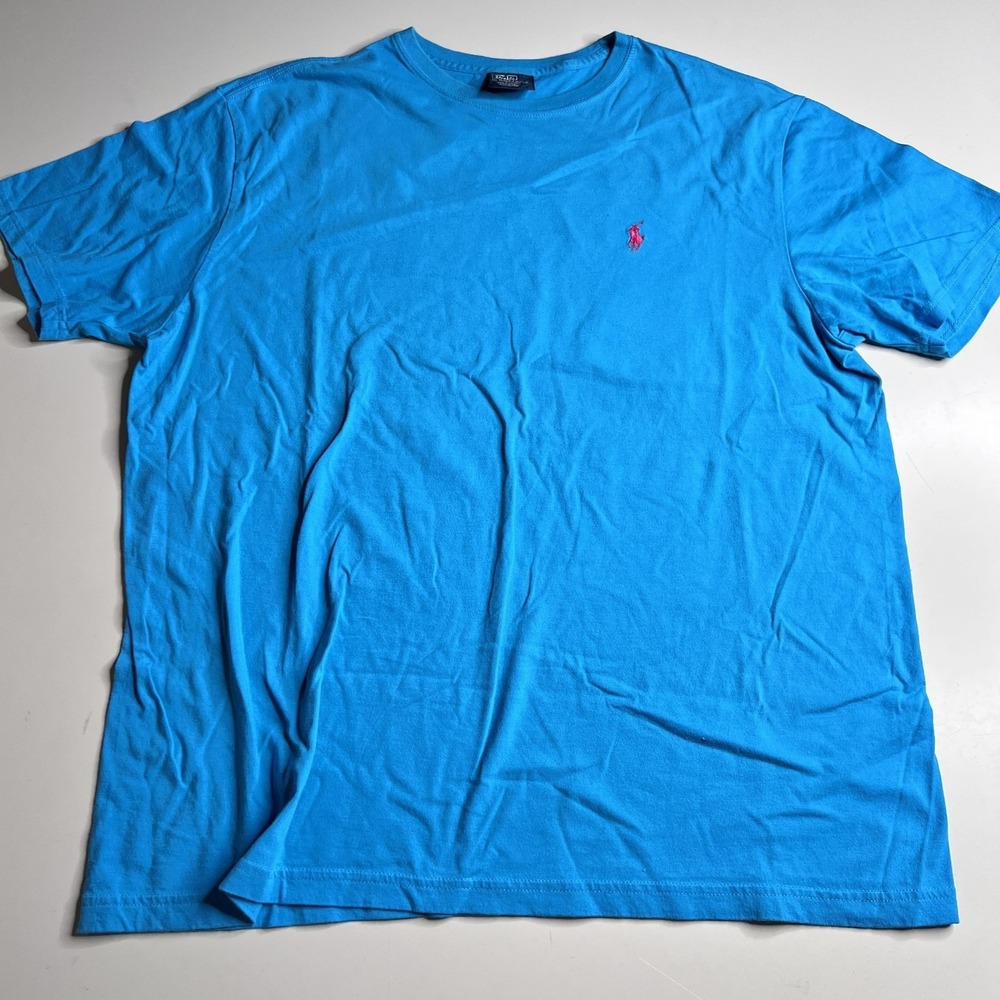 Polo Ralph Lauren Shirt Mens L Blue Short Sleeve Pony Logo Cotton Tee Casual